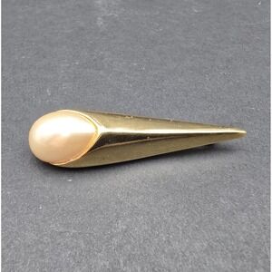 Vintage Napier White Faux Pearl Gold Tone Tapered Tear Drop Brooch